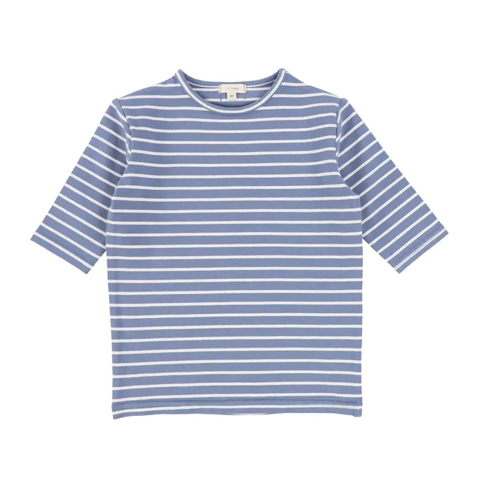 Lil Legs Rings Lil Legs Striped Girls Fitted Tee Three Quarter Sleeve Blue Base Lil Legs Rings Lil Legs Striped Girls Fitted Tee Three Quarter Sleeve Blue Base