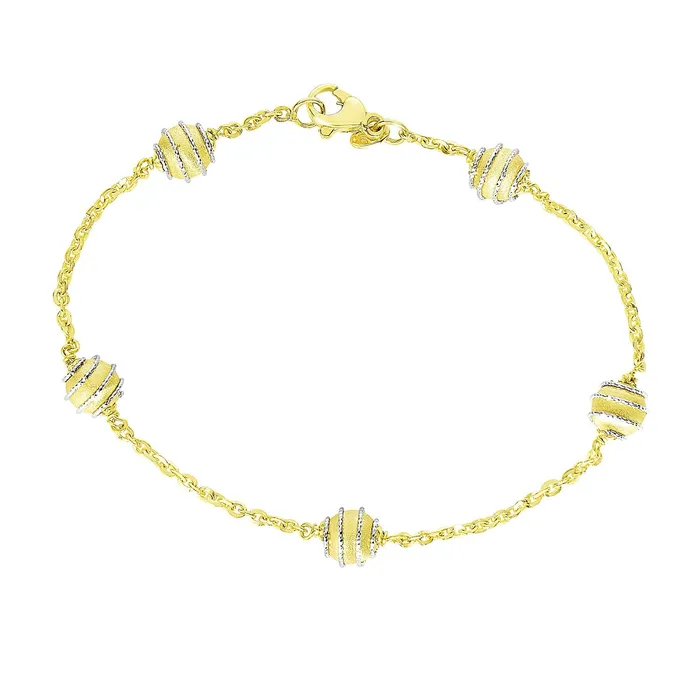 MayaMila 14k TwoTone Gold Bracelet with Coil Embellished Ball Stations Bracelets MayaMila 14k TwoTone Gold Bracelet with Coil Embellished Ball Stations Bracelets