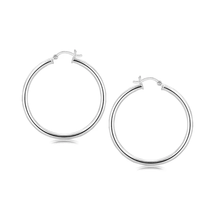 MayaMila Earrings Sterling Silver Rhodium Plated Large Polished Classic Hoop Earrings 40mm MayaMila Earrings Sterling Silver Rhodium Plated Large Polished Classic Hoop Earrings 40mm