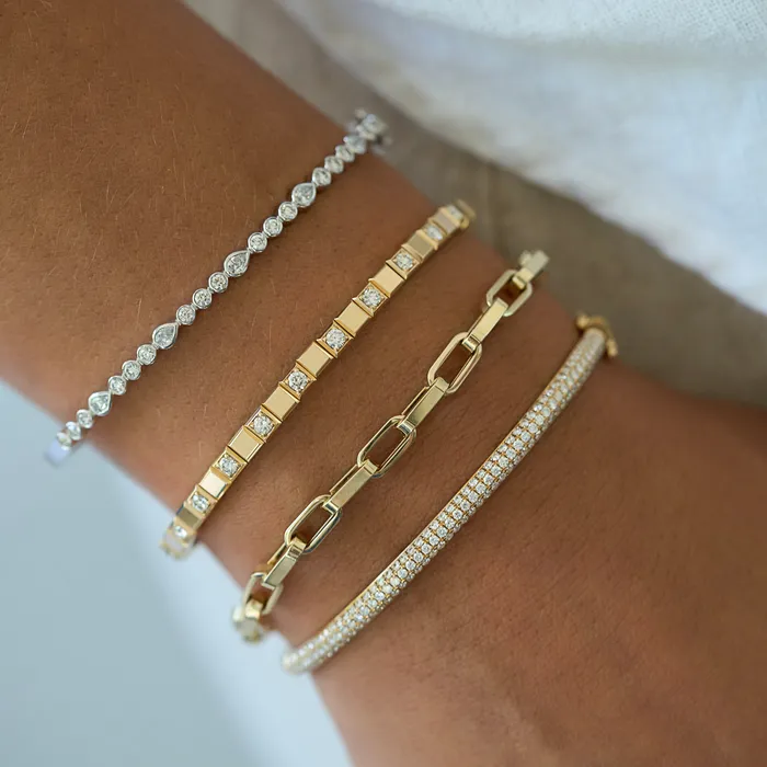 14k Yellow Gold Pave Dome Diamond Bangle Bracelet NicoleHD Jewelry Bracelets