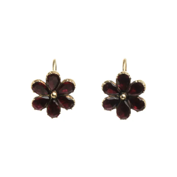 Earrings Georgian Garnet Pansy Earrings Bell Bird Antiques