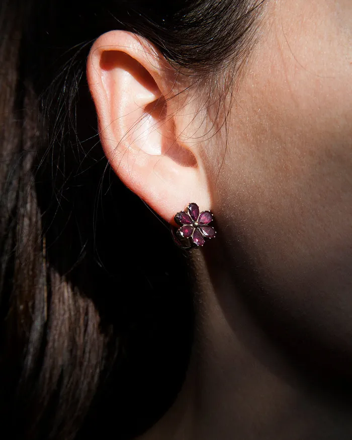 Earrings Georgian Garnet Pansy Earrings Bell Bird Antiques