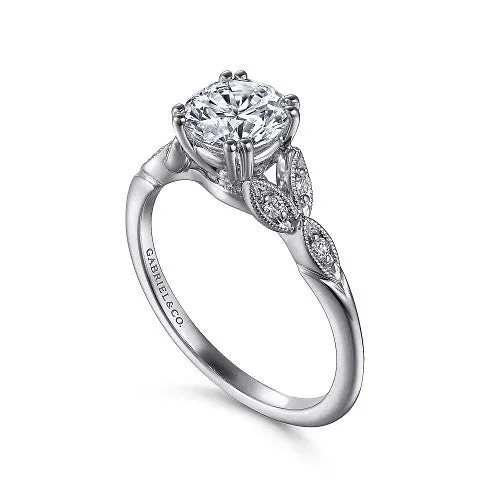 GABRIEL CO Celia 14K White Gold Round Diamond Engagement Ring setting only Rings