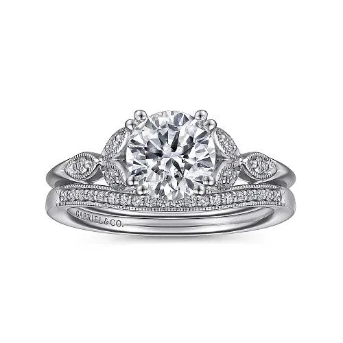 GABRIEL CO Celia 14K White Gold Round Diamond Engagement Ring setting only Rings