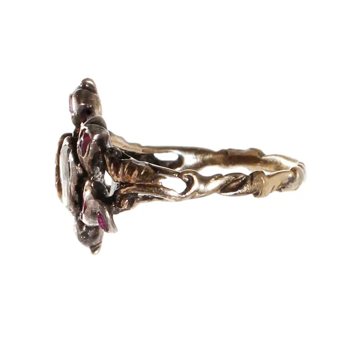 Georgian Diamond and Ruby Ring Bell Bird Antiques Rings