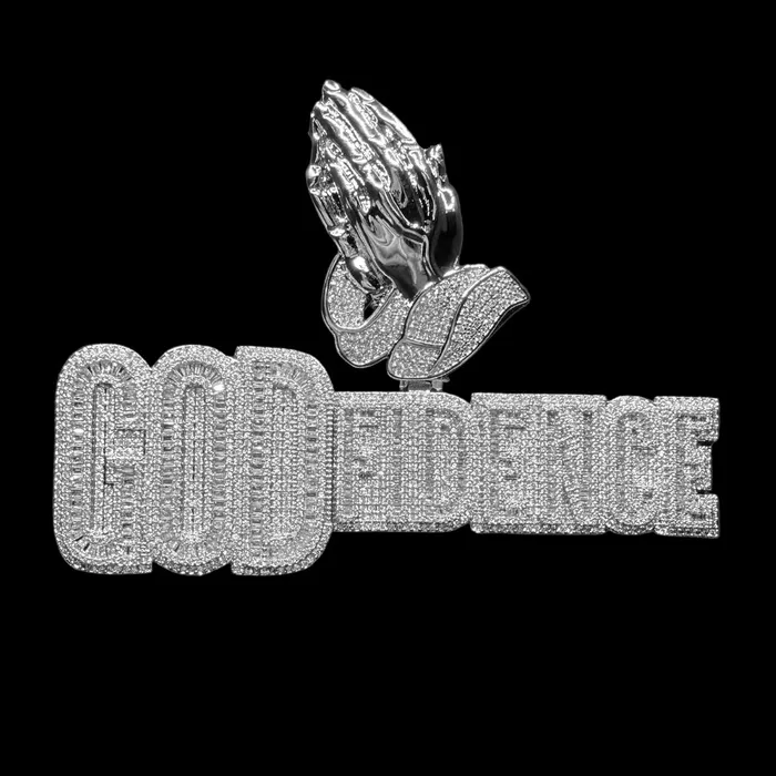 Necklaces God Fidence God Fidence Praying Hands Bail Iced Out Letter Diamond Pendant Necklace Necklaces God Fidence God Fidence Praying Hands Bail Iced Out Letter Diamond Pendant Necklace
