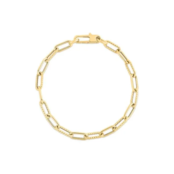 ROBERTO COIN Bracelets 18K YELLOW DESIGNER GOLD ALTERNATING POLISHED AND FLUTED PAPERCLIP LINK BRACELET ROBERTO COIN Bracelets 18K YELLOW DESIGNER GOLD ALTERNATING POLISHED AND FLUTED PAPERCLIP LINK BRACELET