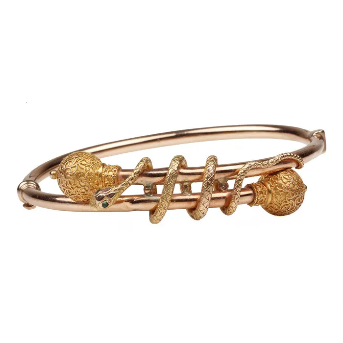 Victorian Etruscan Revival Snake Bracelet Bell Bird Antiques Bracelets