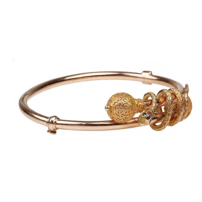Victorian Etruscan Revival Snake Bracelet Bell Bird Antiques Bracelets