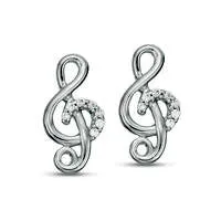 01 CT TW Diamond Treble Clef Stud Earrings in Sterling Silver Goldia Earrings 01 CT TW Diamond Treble Clef Stud Earrings in Sterling Silver Goldia Earrings