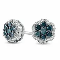 05 CT TW Enhanced Blue and White Diamond Flower Stud Earrings in Sterling Silver Goldia Earrings 05 CT TW Enhanced Blue and White Diamond Flower Stud Earrings in Sterling Silver Goldia Earrings