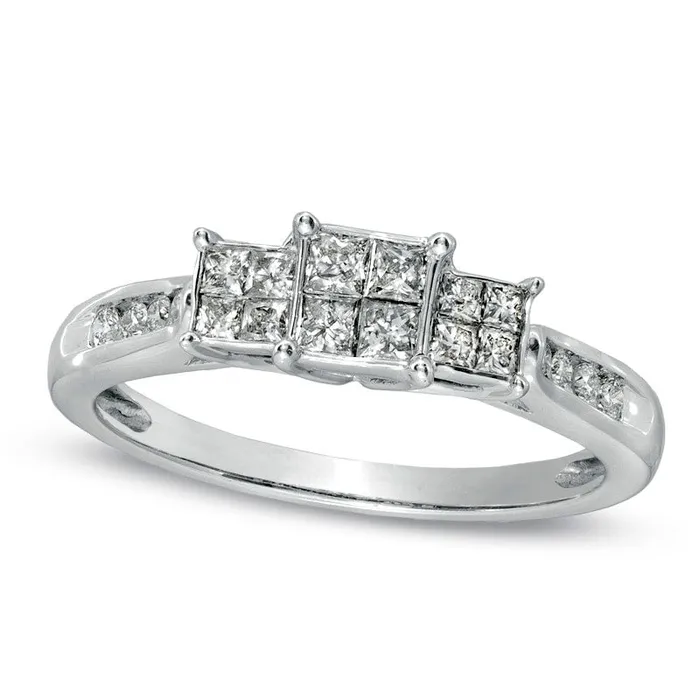 050 CT TW Quad PrincessCut Natural Diamond Three Stone Ring in Solid 14K White Gold Goldia Rings 050 CT TW Quad PrincessCut Natural Diamond Three Stone Ring in Solid 14K White Gold Goldia Rings