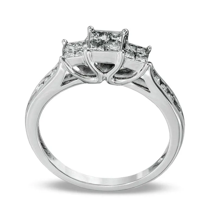 050 CT TW Quad PrincessCut Natural Diamond Three Stone Ring in Solid 14K White Gold Goldia Rings 050 CT TW Quad PrincessCut Natural Diamond Three Stone Ring in Solid 14K White Gold Goldia Rings