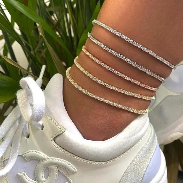 10 ct tw Classic FourProng Natural Diamond Tennis Anklet Bracelet in 10K White Gold Goldia Bracelets