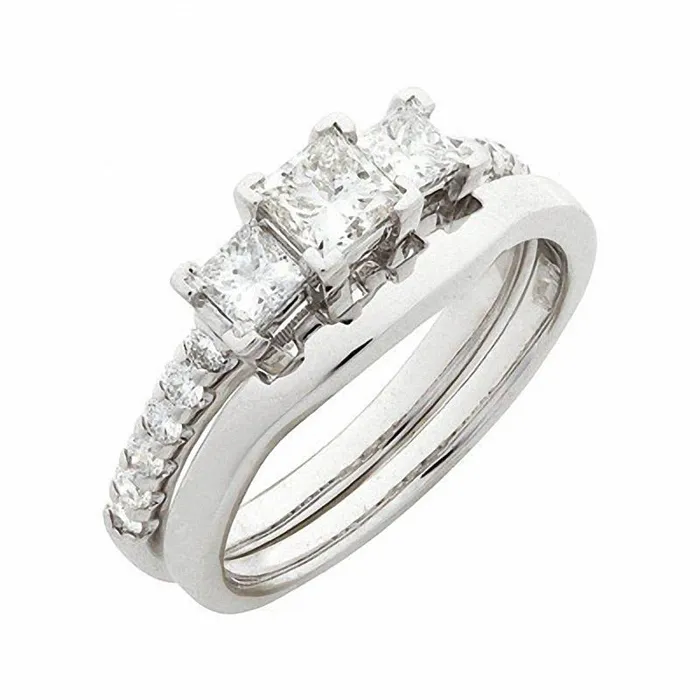 1 CT PrincessCut Diamond Bridal Engagement Ring Set in 14K White Gold Goldiacom Rings 1 CT PrincessCut Diamond Bridal Engagement Ring Set in 14K White Gold Goldiacom Rings