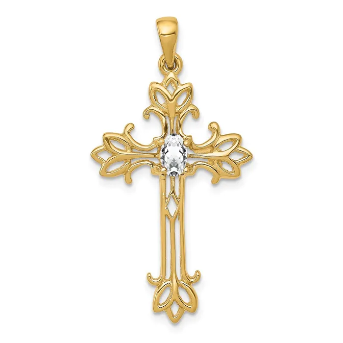 14k 5x3mm Oval Cubic Zirconia cross Pendant Goldia Necklaces