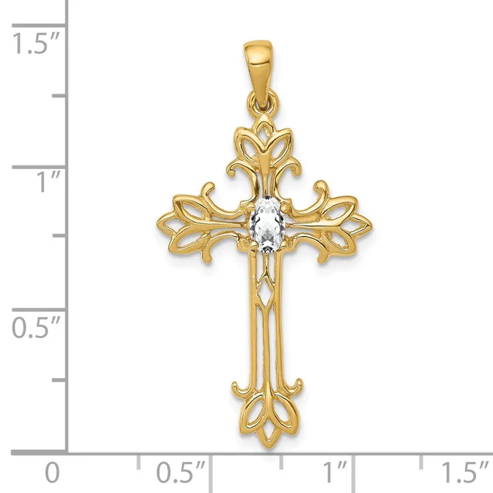 14k 5x3mm Oval Cubic Zirconia cross Pendant Goldia Necklaces