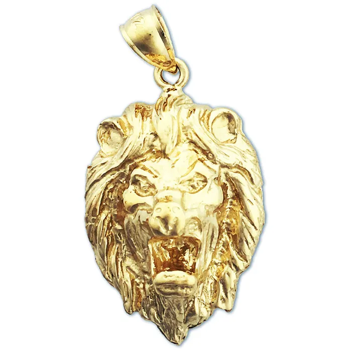 14K Gold Growling Lion Head Pendant Goldia Necklaces