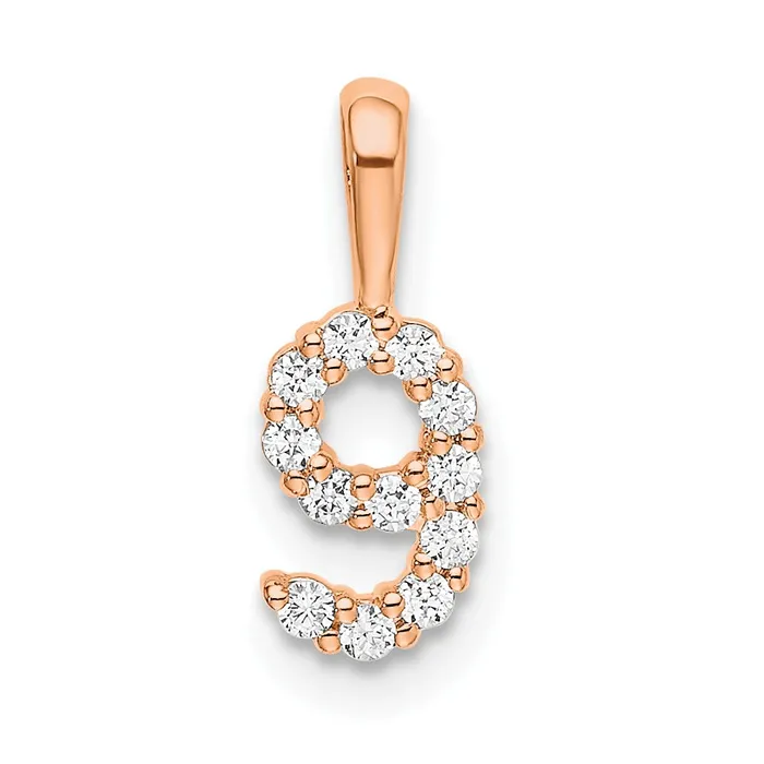 14k Rose Gold Real Diamond Number 9 Pendant Goldia Necklaces