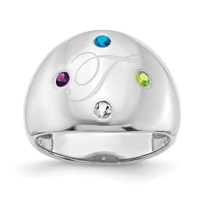 14K White Gold 4 Birthstone Personalized Cigar Ring Goldia Rings