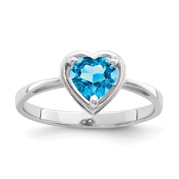 14k White Gold 6mm Heart Blue Topaz ring Goldia Rings