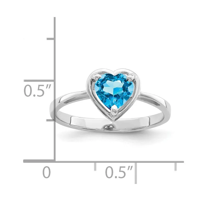14k White Gold 6mm Heart Blue Topaz ring Goldia Rings
