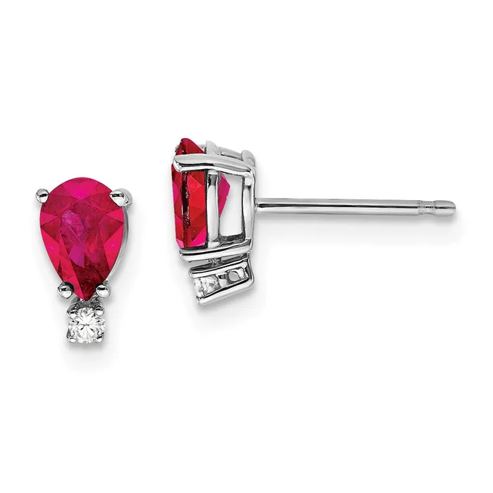 14k White Gold 6x4mm Pear Ruby A Real Diamond Earrings Goldia Earrings
