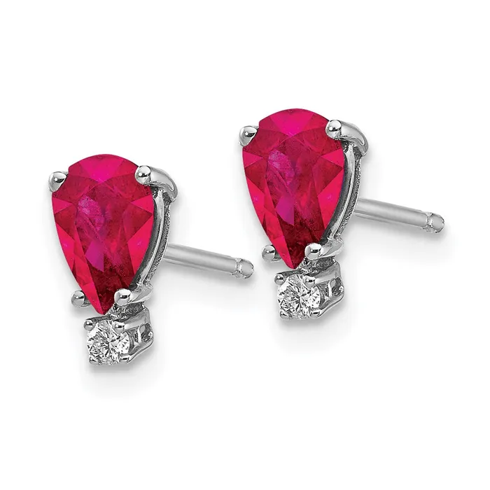 14k White Gold 6x4mm Pear Ruby A Real Diamond Earrings Goldia Earrings