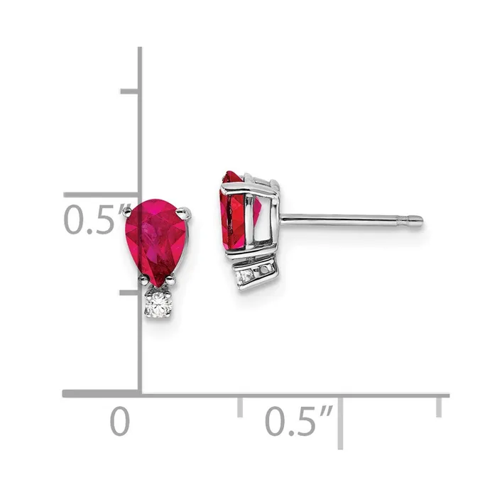 14k White Gold 6x4mm Pear Ruby A Real Diamond Earrings Goldia Earrings