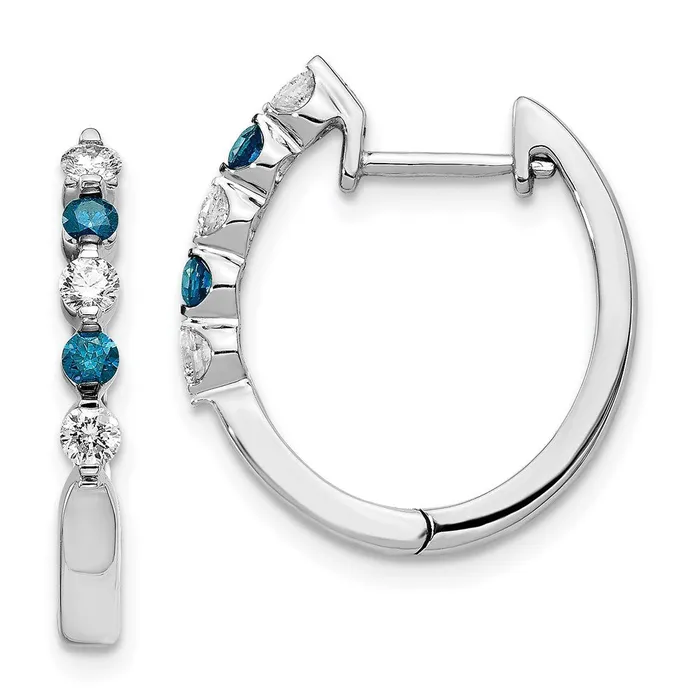 14k White Gold BlueWhite Real Diamond Hinged Hoop Earrings Goldia Earrings 14k White Gold BlueWhite Real Diamond Hinged Hoop Earrings Goldia Earrings