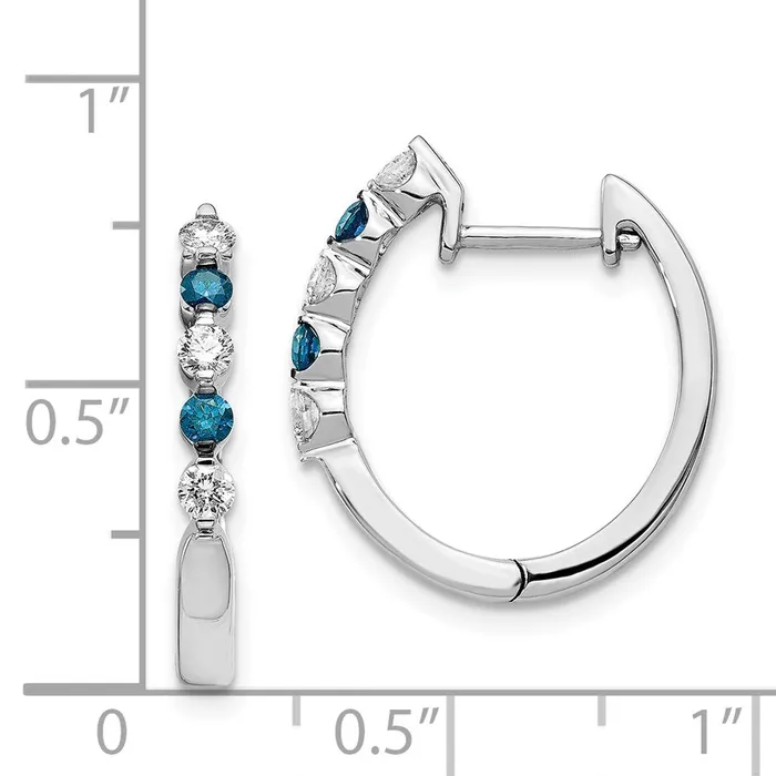 14k White Gold BlueWhite Real Diamond Hinged Hoop Earrings Goldia Earrings