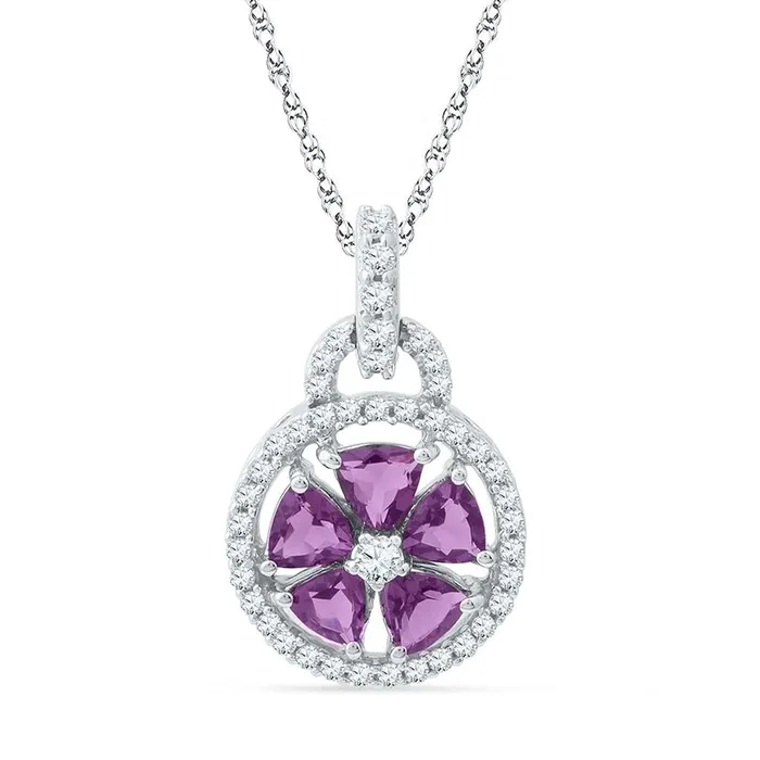 14k White Gold Created Amethyst Flower Circle Pendant 112 Cttw gndatlanta Necklaces 14k White Gold Created Amethyst Flower Circle Pendant 112 Cttw gndatlanta Necklaces