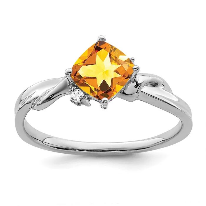 14k White Gold Cushion Citrine and Real Diamond Ring Goldia Rings