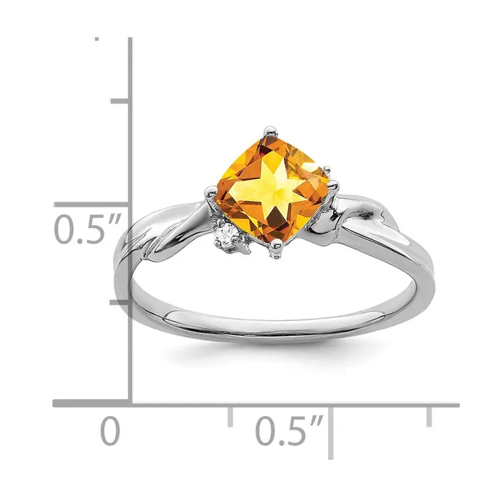 14k White Gold Cushion Citrine and Real Diamond Ring Goldia Rings