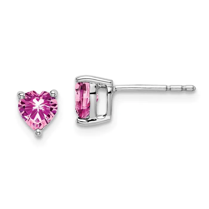 14k White Gold Heart Created Pink Sapphire Earrings Goldia Earrings