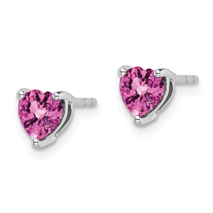 14k White Gold Heart Created Pink Sapphire Earrings Goldia Earrings