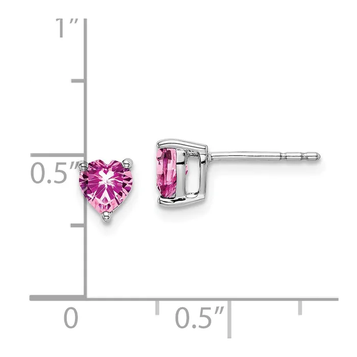 14k White Gold Heart Created Pink Sapphire Earrings Goldia Earrings