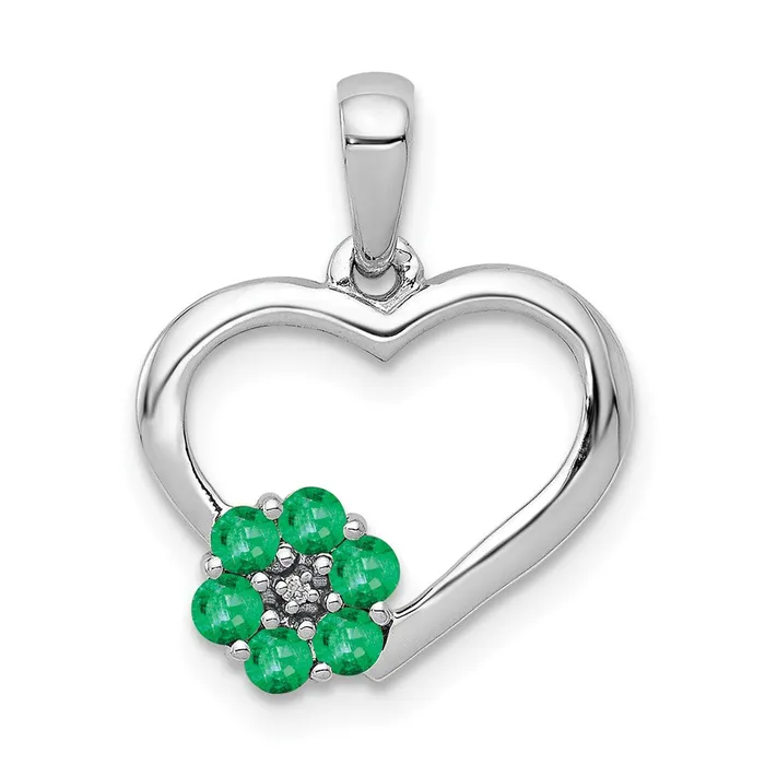 14K White Gold Real Diamond and Emerald Heart and Flower Pendant Goldia Necklaces 14K White Gold Real Diamond and Emerald Heart and Flower Pendant Goldia Necklaces