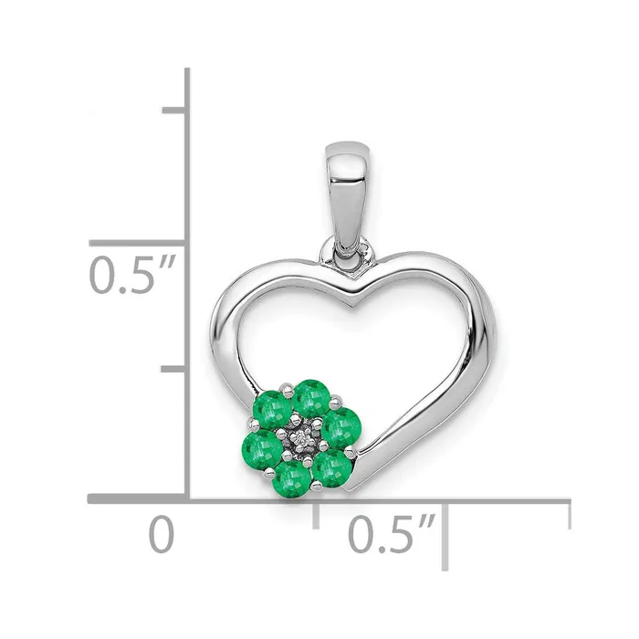 14K White Gold Real Diamond and Emerald Heart and Flower Pendant Goldia Necklaces
