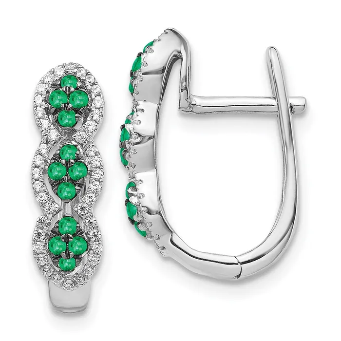 14k White Gold Real Diamond and Emerald Hinged Earrings Goldia Earrings 14k White Gold Real Diamond and Emerald Hinged Earrings Goldia Earrings