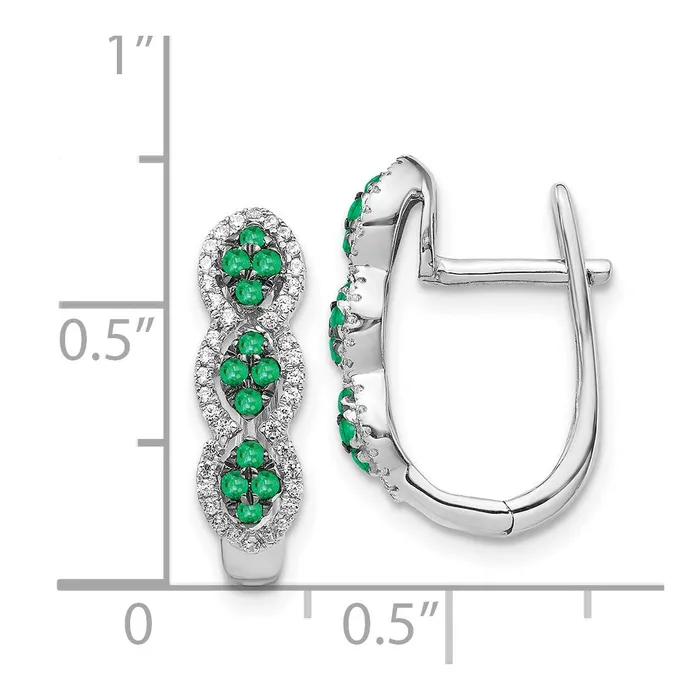 14k White Gold Real Diamond and Emerald Hinged Earrings Goldia Earrings