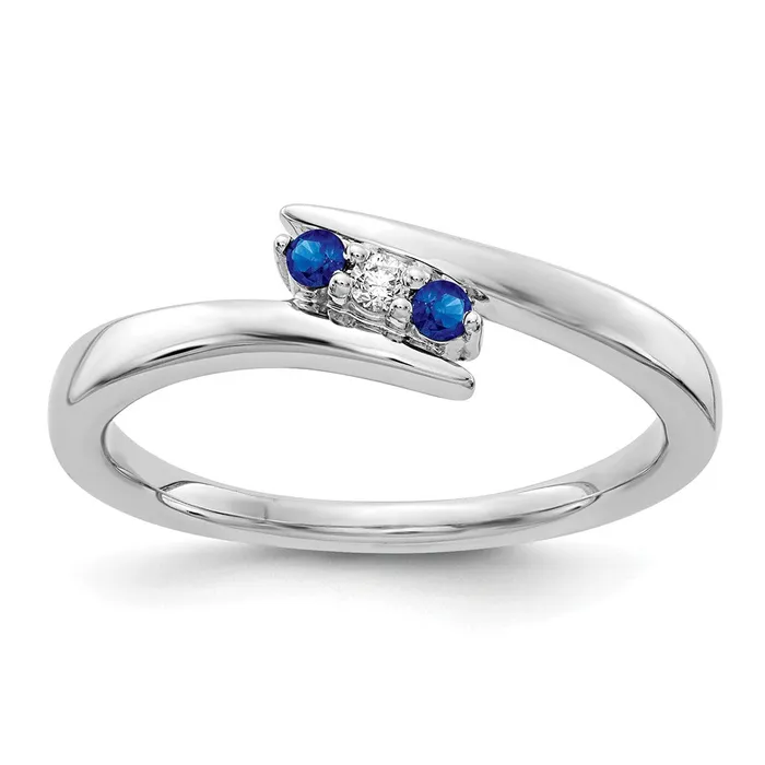 14k White Gold Real Diamond and Sapphire 3stone Ring Goldiacom Rings