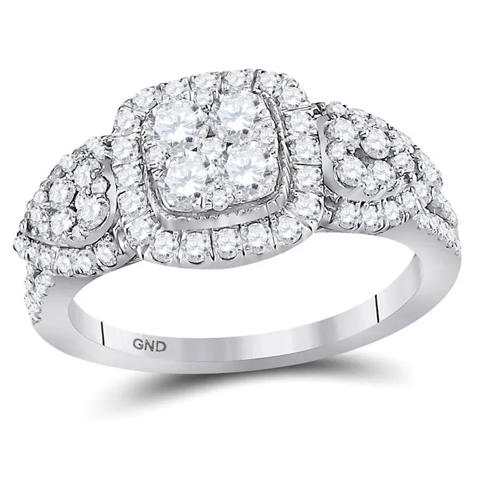 14k White Gold Round Diamond Square Halo Cluster Ring 114 Cttw gndatlanta Rings 14k White Gold Round Diamond Square Halo Cluster Ring 114 Cttw gndatlanta Rings