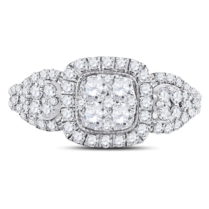 14k White Gold Round Diamond Square Halo Cluster Ring 114 Cttw gndatlanta Rings