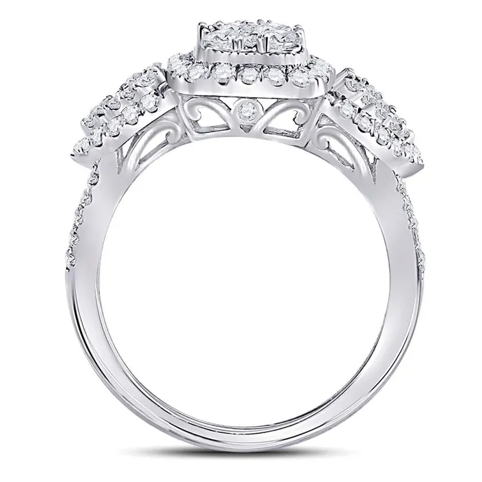 14k White Gold Round Diamond Square Halo Cluster Ring 114 Cttw gndatlanta Rings