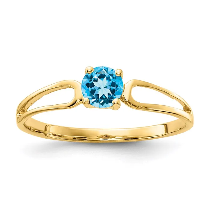 14K Yellow Gold 4mm Blue Topaz ring Goldia Rings