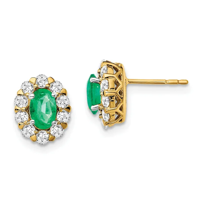 14k Yellow Gold 58 Ct Lab Grown Diamond VSSI G and Oval Created Emerald Halo Post Earrings Goldia Earrings 14k Yellow Gold 58 Ct Lab Grown Diamond VSSI G and Oval Created Emerald Halo Post Earrings Goldia Earrings