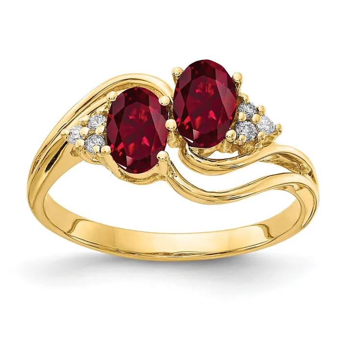 14k Yellow Gold 6x4mm Oval Created Ruby AA Diamond ring Goldia Rings