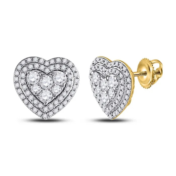 14k Yellow Gold Round Diamond Heart Cluster Earrings 1 Cttw gndatlanta Earrings 14k Yellow Gold Round Diamond Heart Cluster Earrings 1 Cttw gndatlanta Earrings