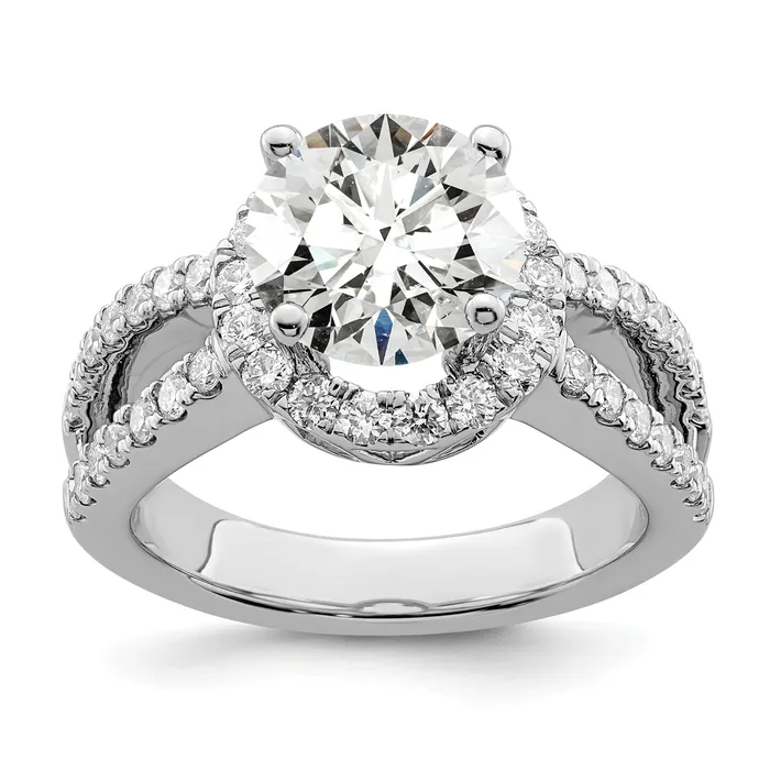 200ct CZ Solid Real 14K White Gold Round Halo Engagement Ring Goldia Rings
